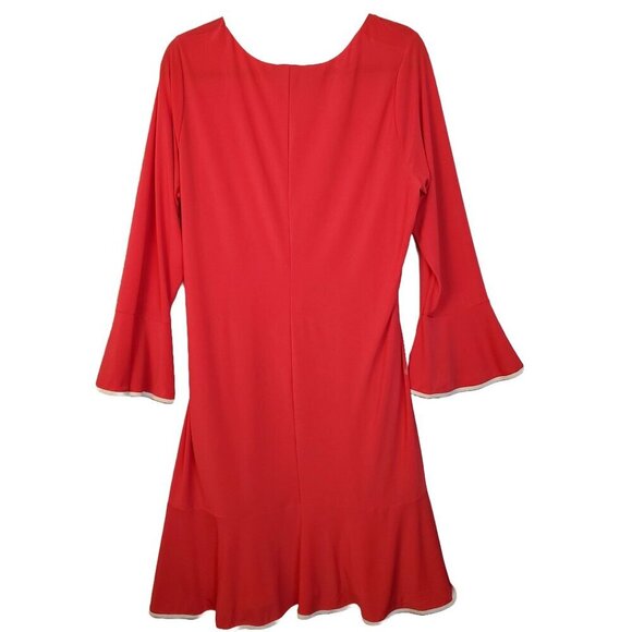 Gramercy 22 Coral Midi Dress Flared Sleeve White Trim Vintage Inspired Elegance - Picture 2 of 7